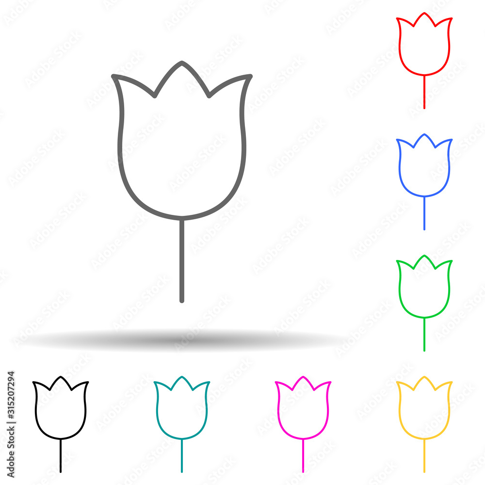 Poster tulip multi color style icon. simple thin line, outline vector of leaves and flowers icons for ui an