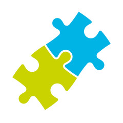 Obraz premium Jigsaw puzzle of two pieces. Team cooperation, teamwork or solution business theme. Simple flat vector illustration