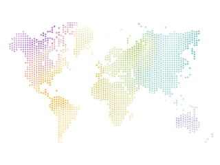 Fototapeta na wymiar Dotted map of World. Colorful halftone design. Simple flat vector illustration