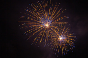 Brilliant and colorful fireworks against the backdrop of the night sky, Vittorio Veneto, Italy....