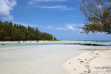 The clear water and white beaches in Ile aux Cerfs, Mauritius
