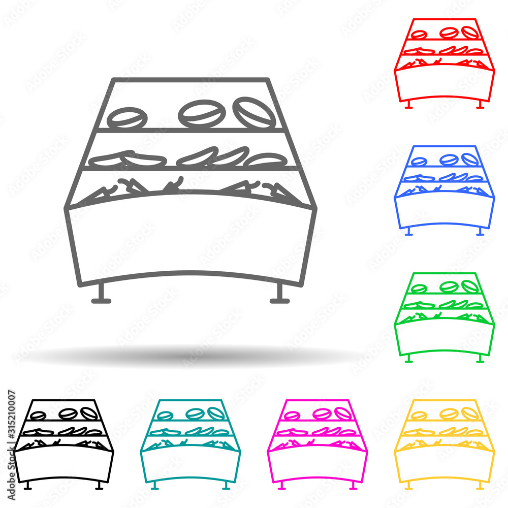 Poster counter with vegetables multi color style icon. simple thin line, outline vector of mall shopping ce