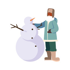 man with snowman on white background