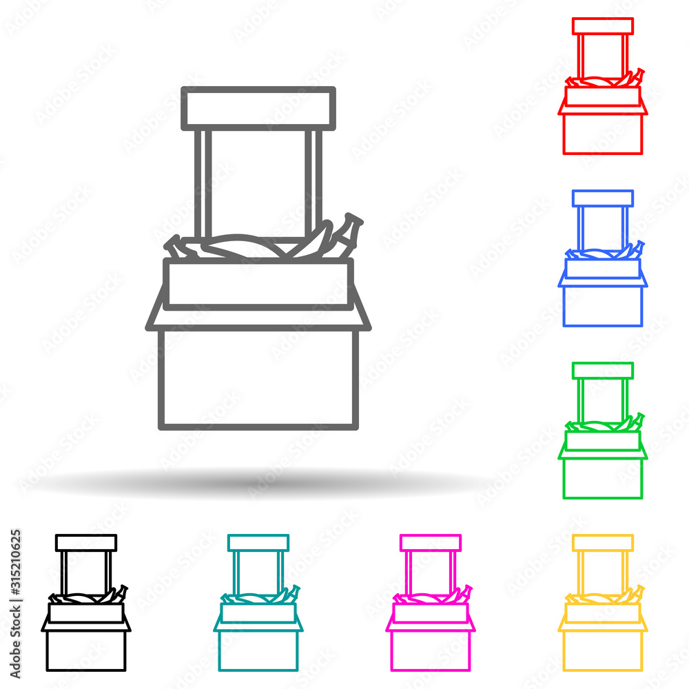Poster counter with bananas multi color style icon. simple thin line, outline vector of mall shopping cente