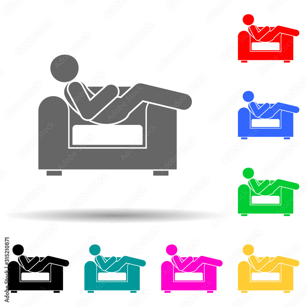 Poster chair, couch, man multi color style icon. simple glyph, flat vector of man sitting on icons for ui a