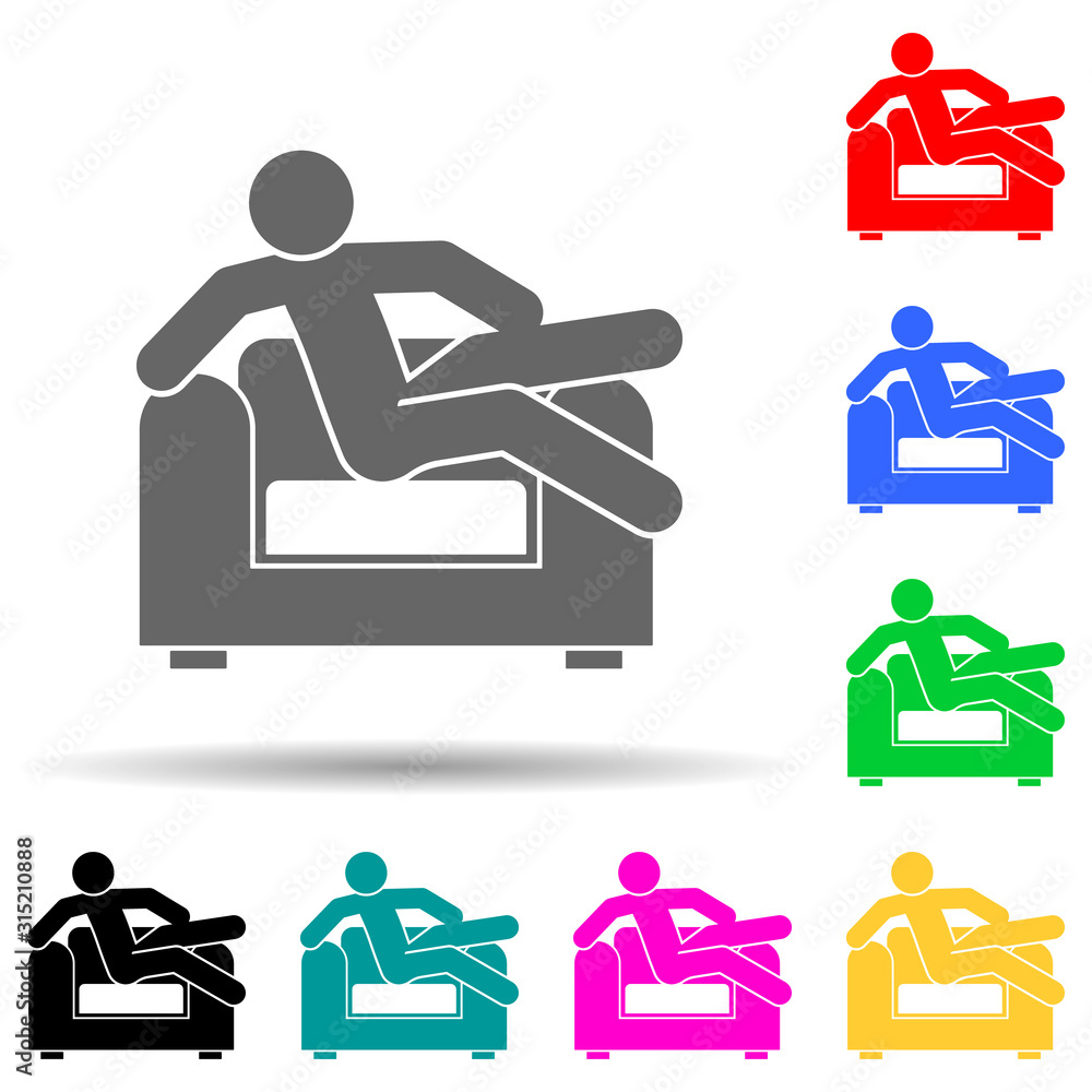 Poster chair, lazy, man multi color style icon. simple glyph, flat vector of man sitting on icons for ui an