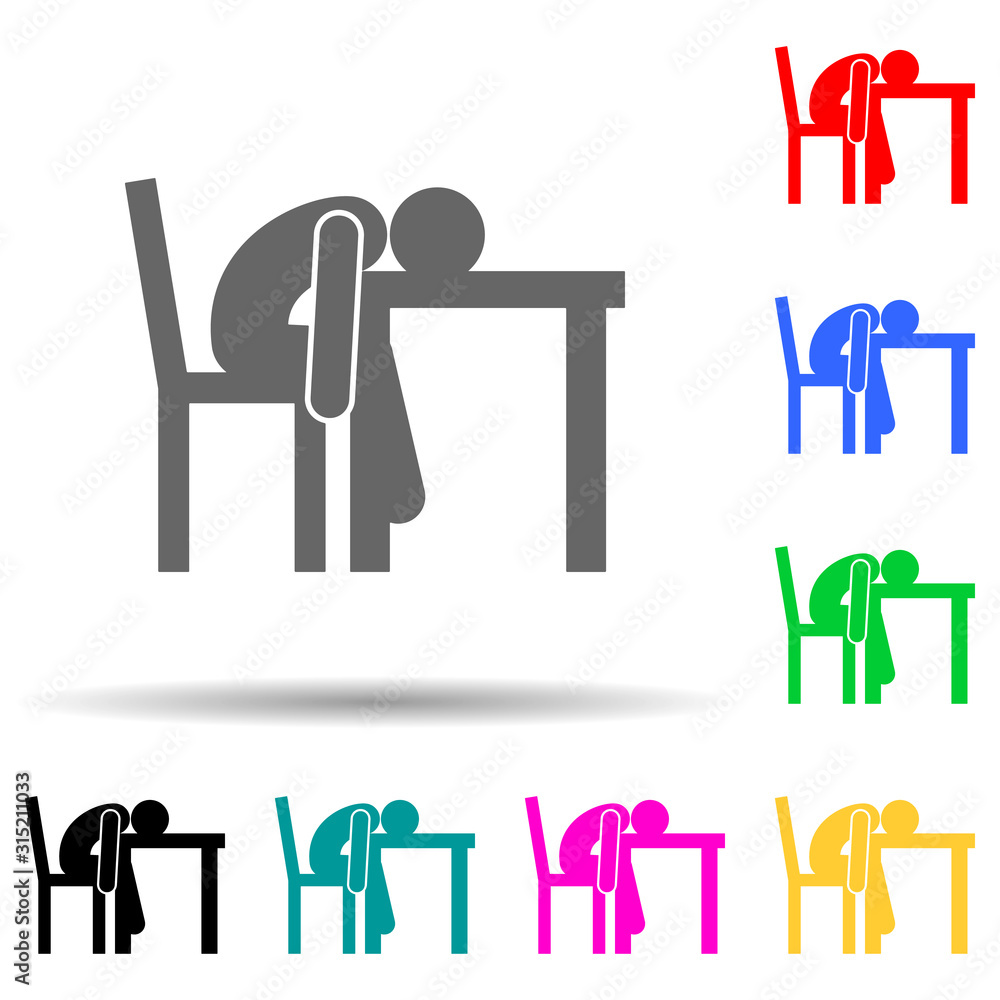 Aufkleber exhausted, man, sleeping multi color style icon. simple glyph, flat vector of man sitting on icons f