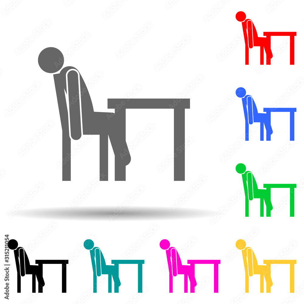 Poster exxhausted, fainted multi color style icon. simple glyph, flat vector of man sitting on icons for ui