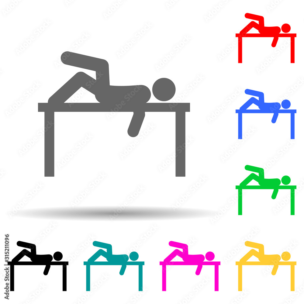 Aufkleber lying, man, table multi color style icon. simple glyph, flat vector of man sitting on icons for ui a