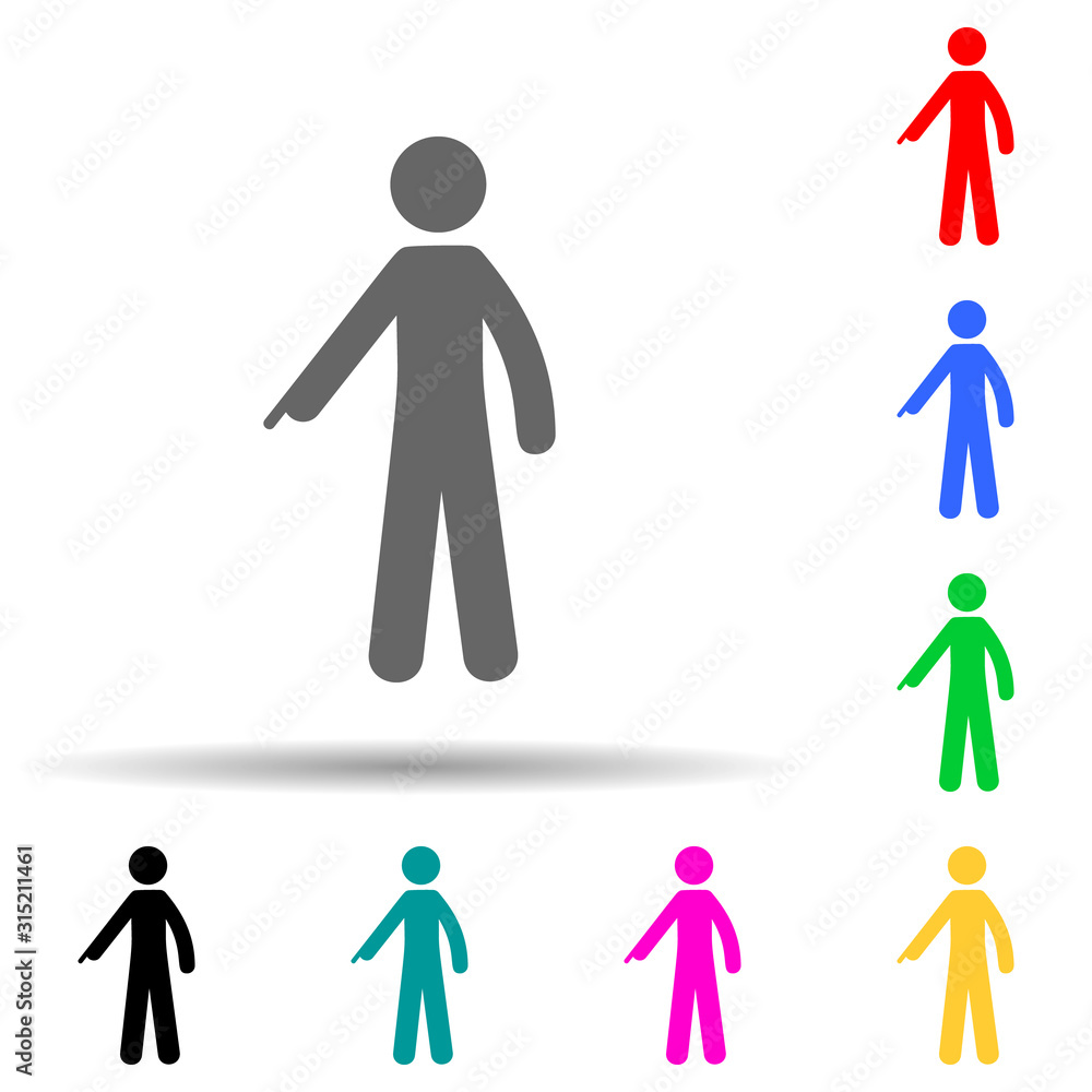 Poster man down, finger multi color style icon. simple glyph, flat vector of man pointing finger icons for 