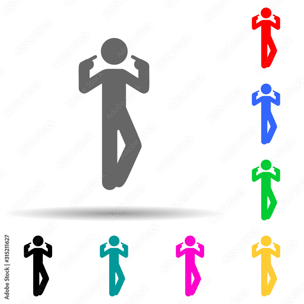 Poster man finger, myself multi color style icon. simple glyph, flat vector of man pointing finger icons fo