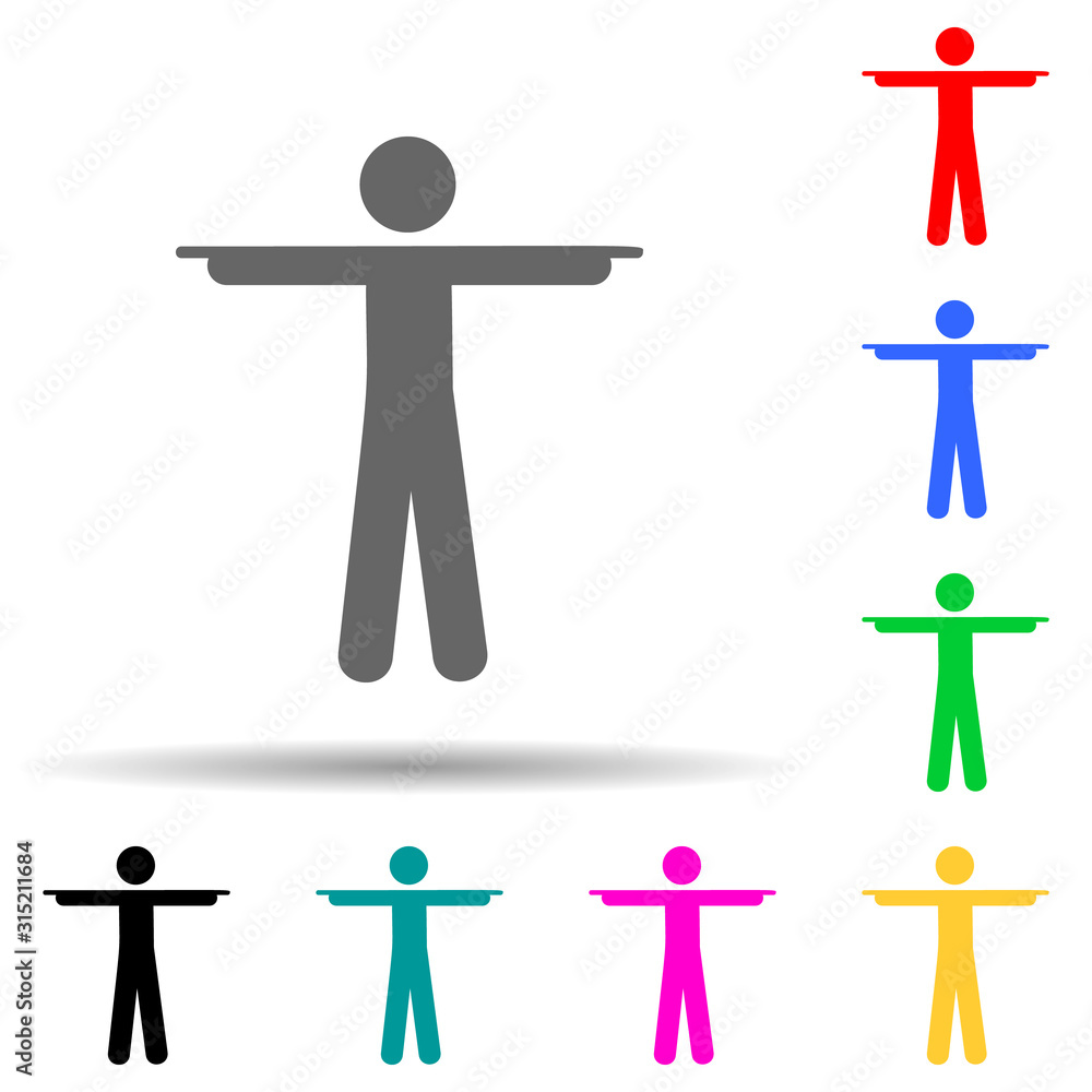 Poster man finger, showing, both multi color style icon. simple glyph, flat vector of man pointing finger i