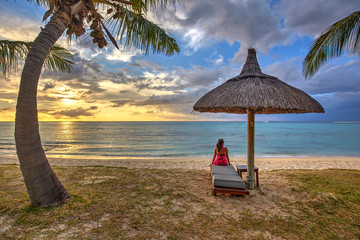 Girl on the beach of Le Morne Brabant, Mauritius