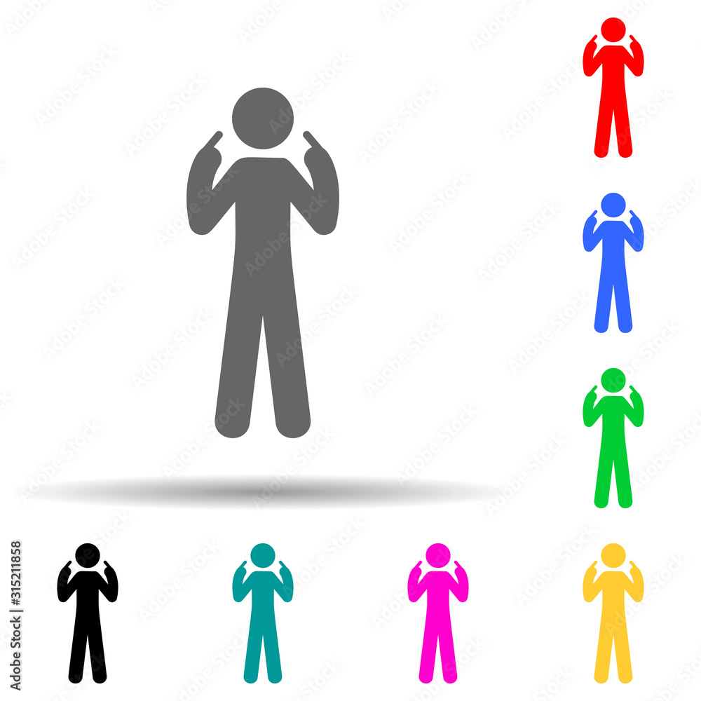 Poster man myself, finger multi color style icon. simple glyph, flat vector of man pointing finger icons fo