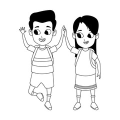 Happy boy and girl smiling icon, flat design