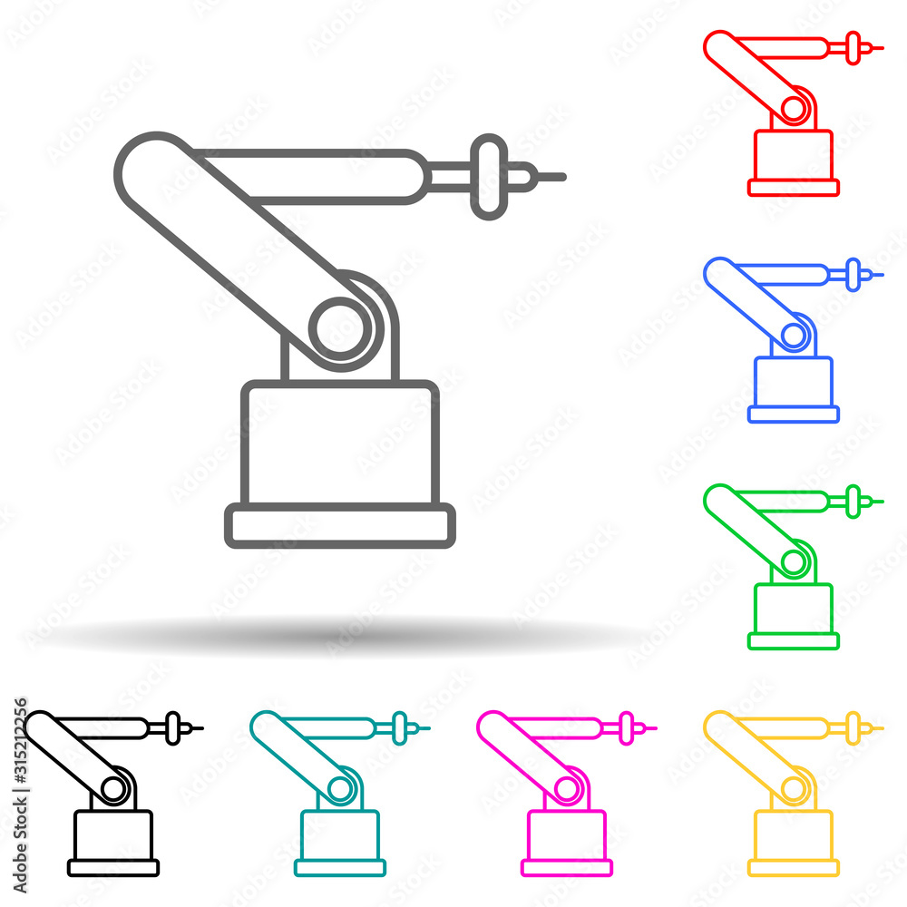Poster industrial robot multi color style icon. simple thin line, outline vector of manufacturing icons for