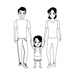 Happy couple with little girl icon, flat design