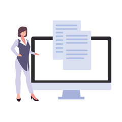 businesswoman with computer screen in white background