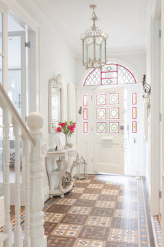 Luxury home showcase interior foyer with chandelier