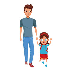 Happy man with his daughter standing, colorful design