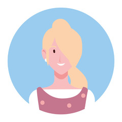 young woman on blue background circle