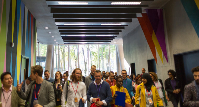 Business People Arriving, Walking In Office Lobby