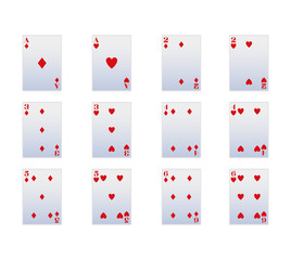 icon set of red suits of gambling cards