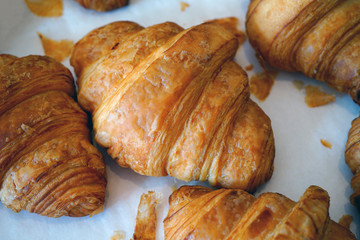 Freshly baked French croissants at a bakery