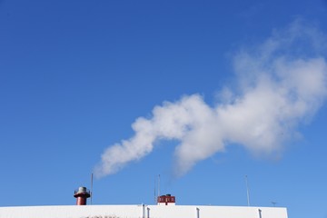 The plume rising from the chimney of the garbage incineration plant.