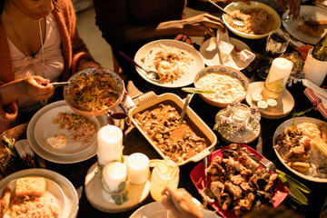 Caribbean food on Christmas dinner table