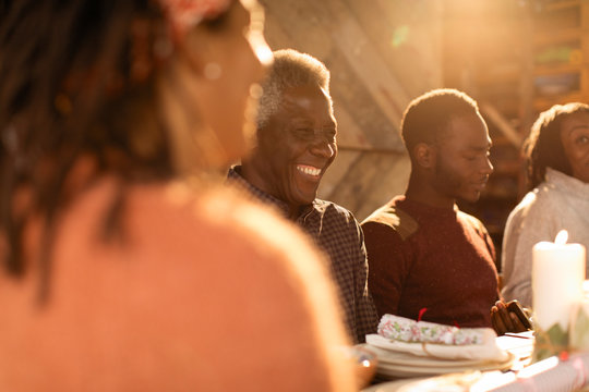 Happy multi-generation family enjoying Christmas dinner
