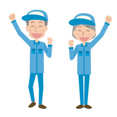 ガッツポーズ　シニア　男性　女性　元気　笑顔　楽しい