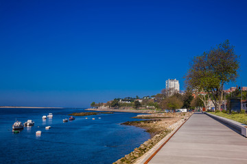 Banks of the Duero River near its mouth at Porto city in a beautiful early spring day