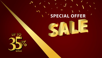 Discount up to 35% Special Offer Gold Banner Vector Template Design Illustration