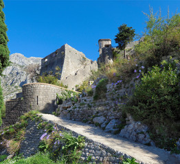 Fototapeta na wymiar The Trail and Part of the Fortress in Kotor, Montenegro