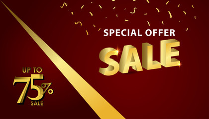 Discount up to 75% Special Offer Gold Banner Vector Template Design Illustration