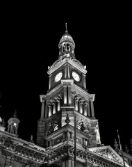 Fototapeta na wymiar Black and white picture of Town Hall, Sydney Australia
