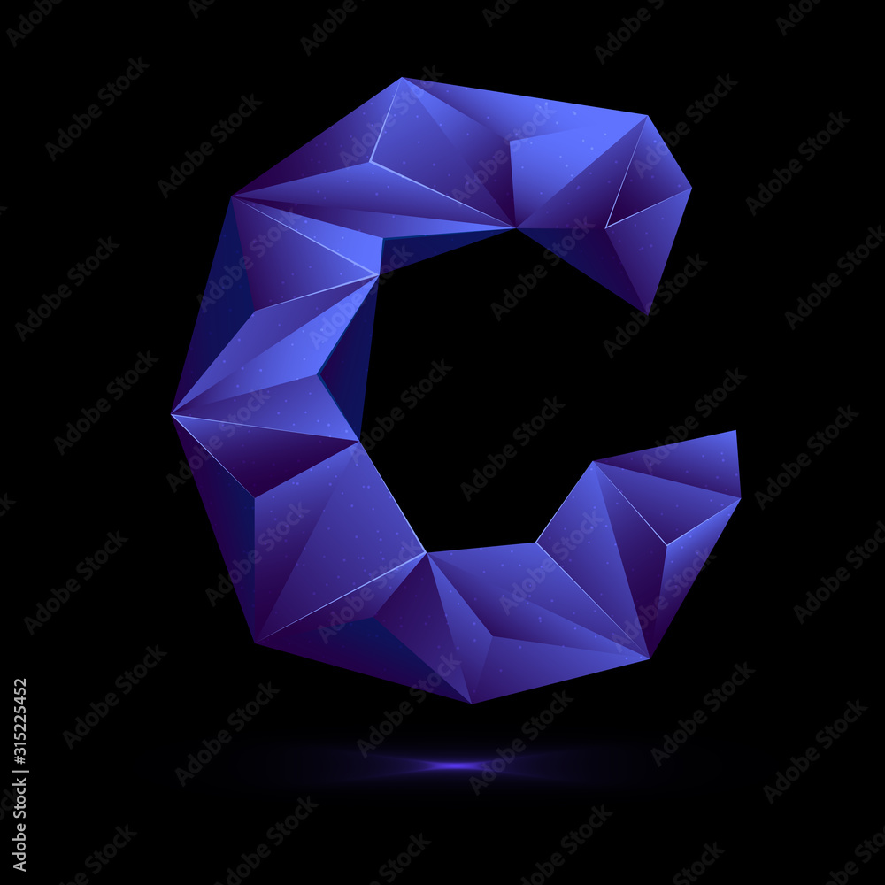 Poster 3d animated low polygon cardboard text with alpha matte the blue letter c