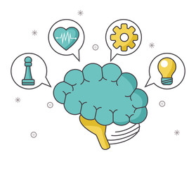 brain with speech bubbles and icons