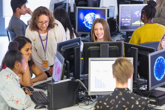 Junior high students at computers