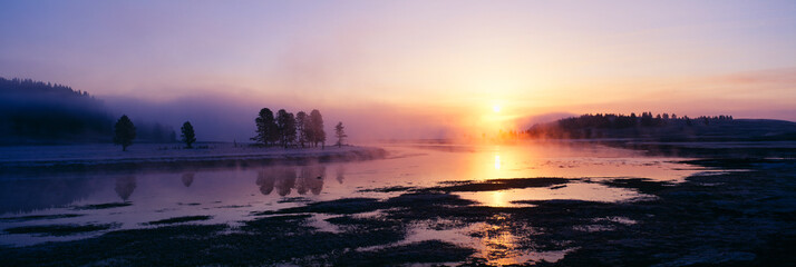 Morning mist at Yellowstone National Park, Wyoming