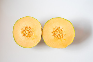 ripe yellow melon on white background rockmelon cantaloupe
