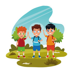 Happy boys in the park over white background