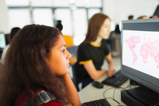 Junior high student using computer