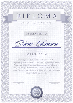 Luxury diploma in Royal, vintage style. Certificate template currency border with floral rectangular ornate border. Award Fund gift certificate. Vector illustration