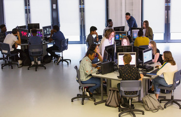Junior high students using computers