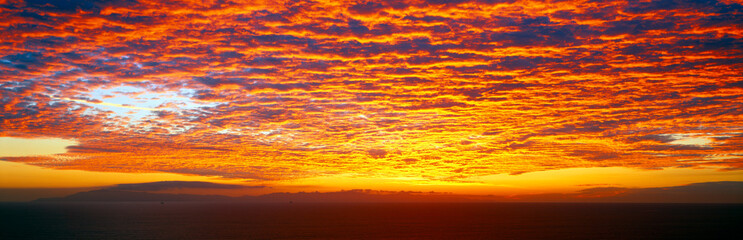 Sunset over Channel Islands and Pacific Ocean, Ventura, California