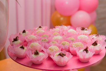 Trays with many anniversary sweets typical of Brazil.