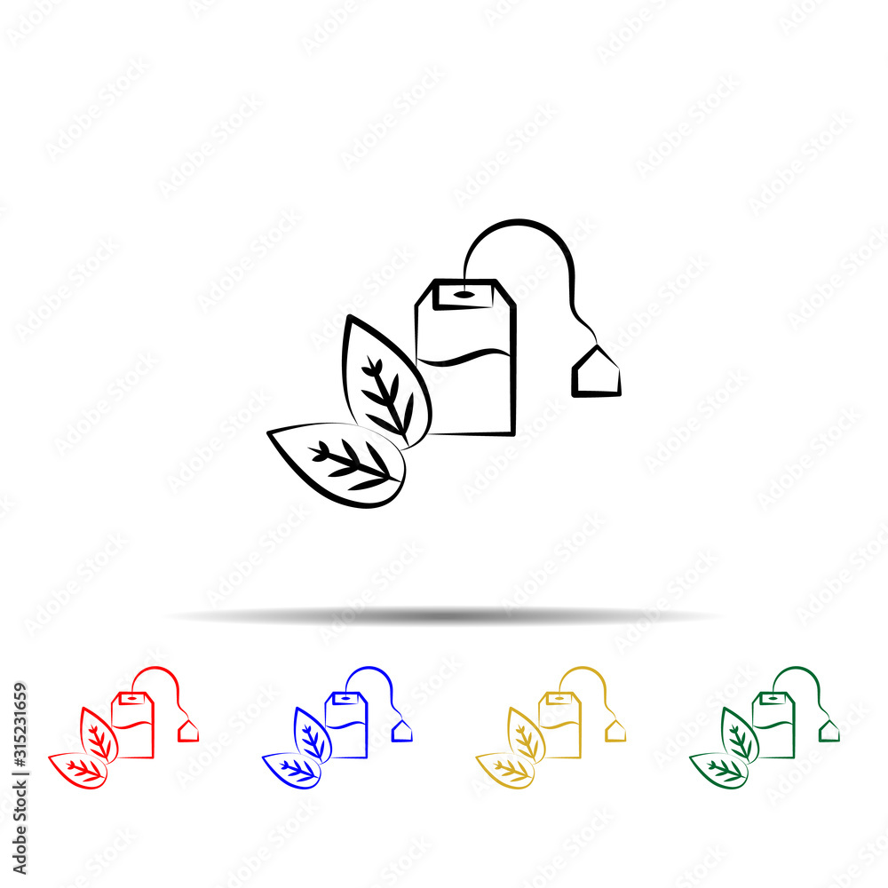 Poster green, tea bag multi color style icon. simple thin line, outline vector of tea icons for ui and ux, 
