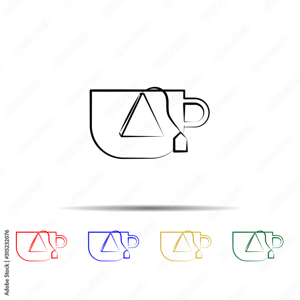 Poster bag, cup a tea multi color style icon. simple thin line, outline vector of tea icons for ui and ux, 